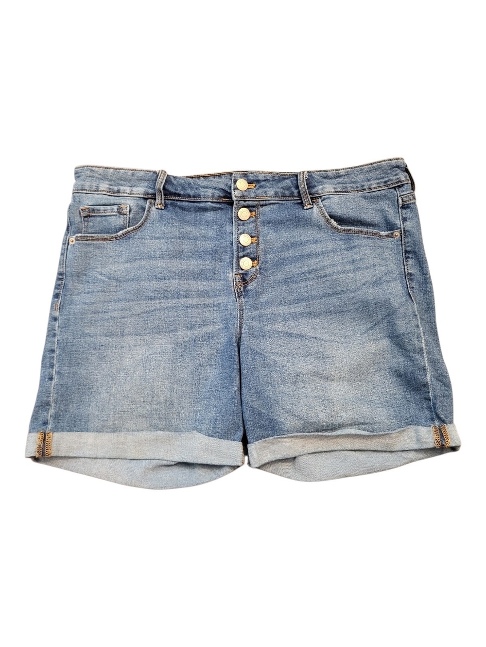 Old Navy Light Blue Slim Button-Fly Roll-Hem High-Rise Denim Shorts - Size 14